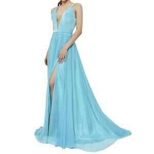 NEW ANGELA & ALISON high-slit prom dress in turquoise